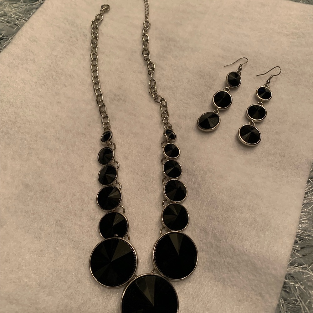 Black Diamond Accent Necklace with Dangle Earrings - Picture 4 of 5